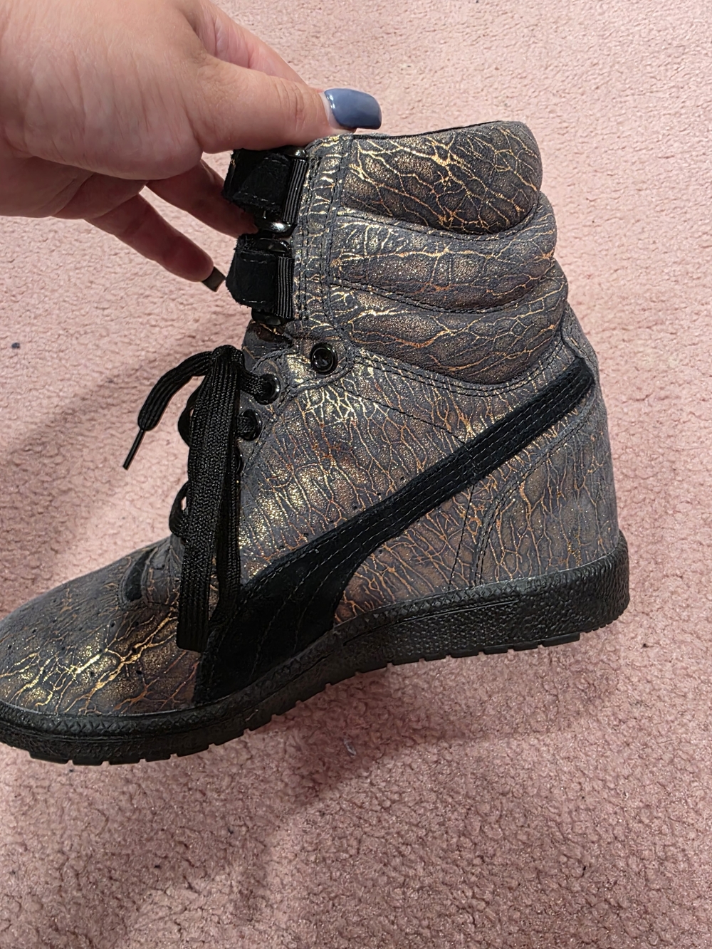 PUMA Sky High-Top Metallic Black & Gold Women's Sneakers - Picture 10 of 16